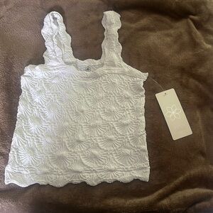 Aura White Smocked Ruffled Sleeveless Tank Top